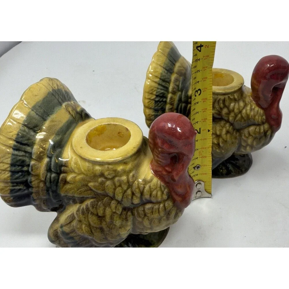 Vintage Japan Napcoware Hand-Painted Ceramic Turkey Candlesticks - Set of Two